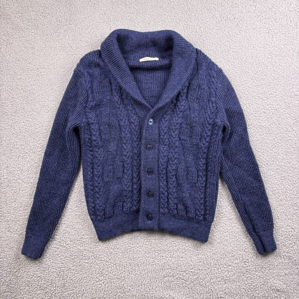 Woolovers Sweater Mens Small Blue Cardigan Logan Cable Knit Shawl Collar Marl